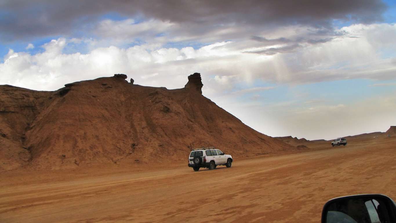 an elephant standing in the middle of a desert